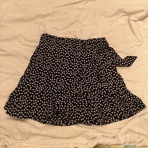 Black and White Floral Wrap Skirt